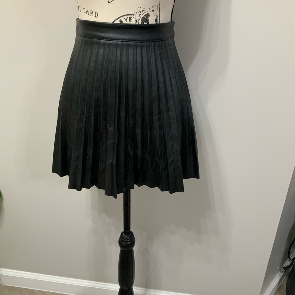 Faux Leather Pleated Skirt